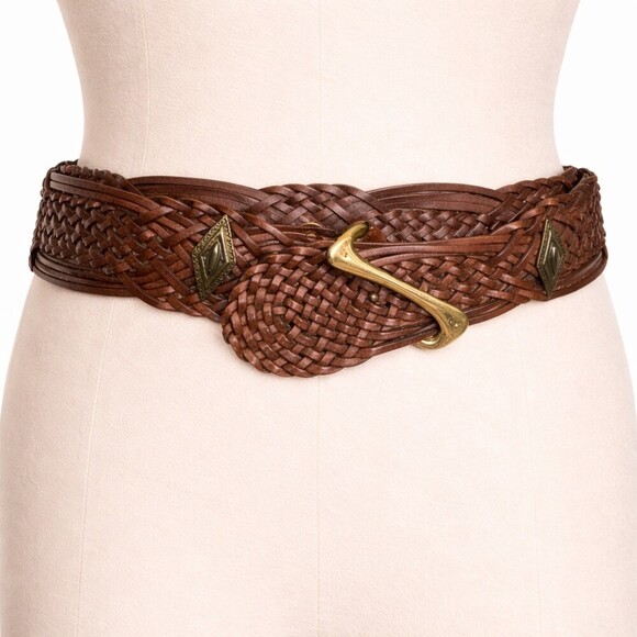 Saks Fifth Avenue Accessories - Saks Fifth Avenue Waist Belt Womens Size Small S Black Woven Italian Leather